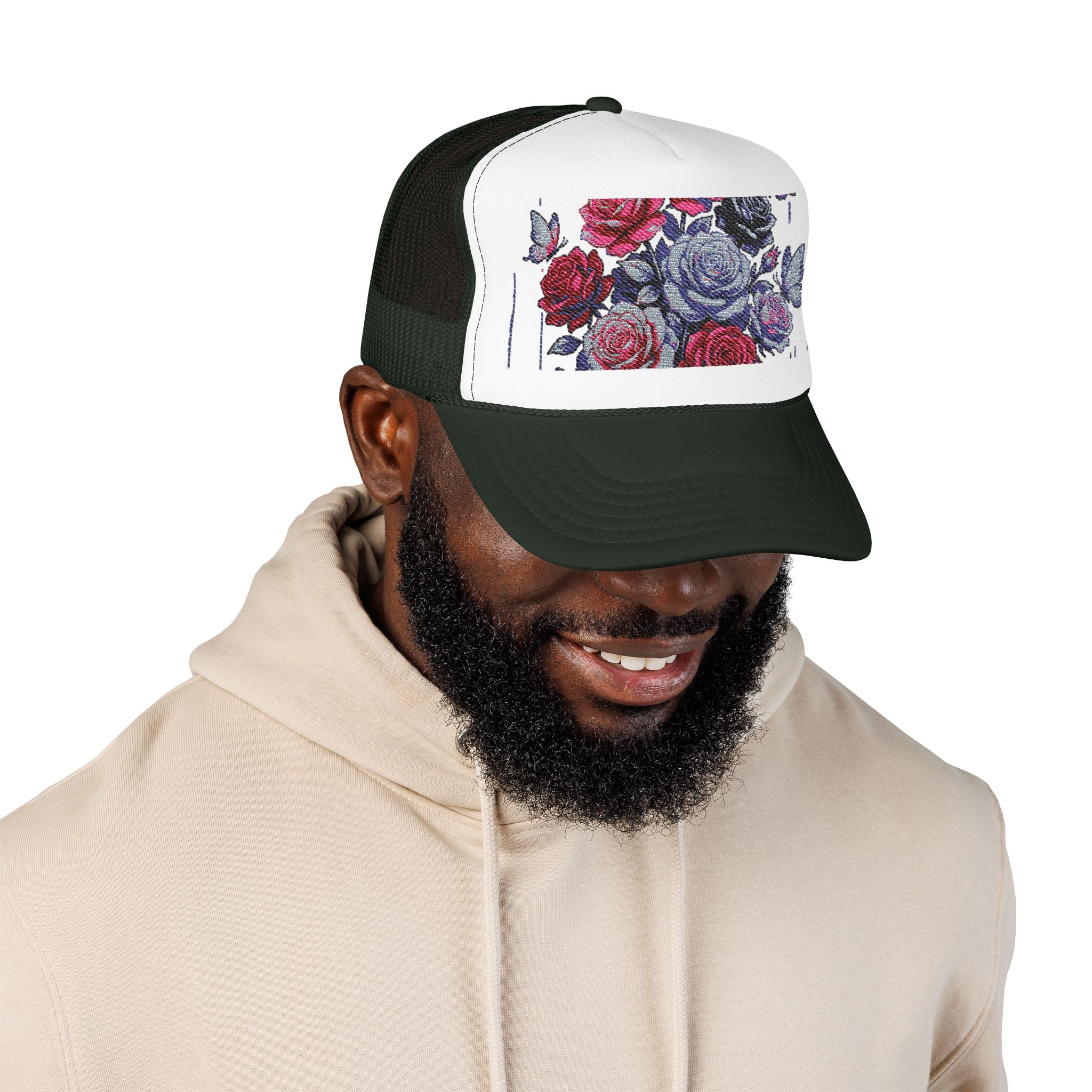 Rose Pixel Art Trucker Hat — Floral Retro Foam Mesh Cap