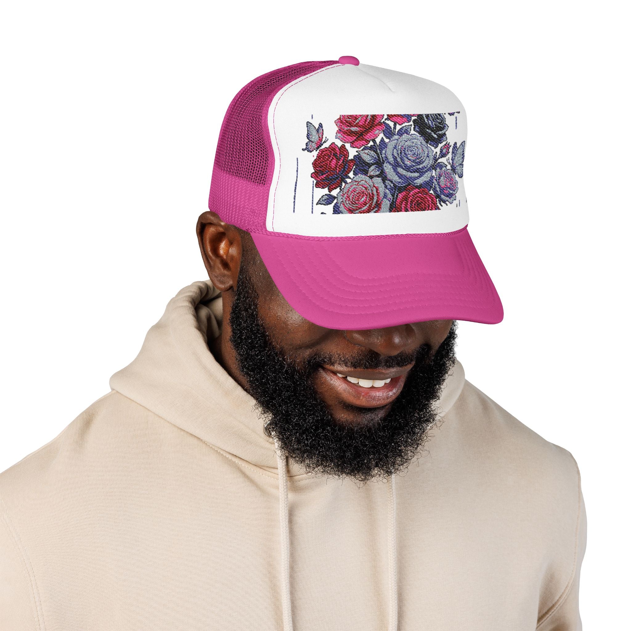 Rose Pixel Art Trucker Hat — Floral Retro Foam Mesh Cap