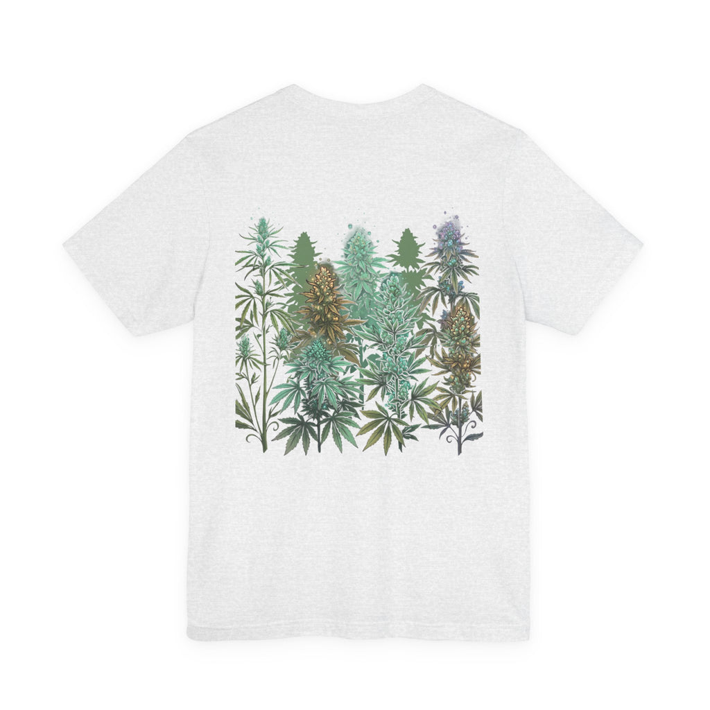 T-Shirt — 'Anger Don't Exist Here' Green Forest Spirit Graphic Tee (Front/Back Cannabis Plant Design)