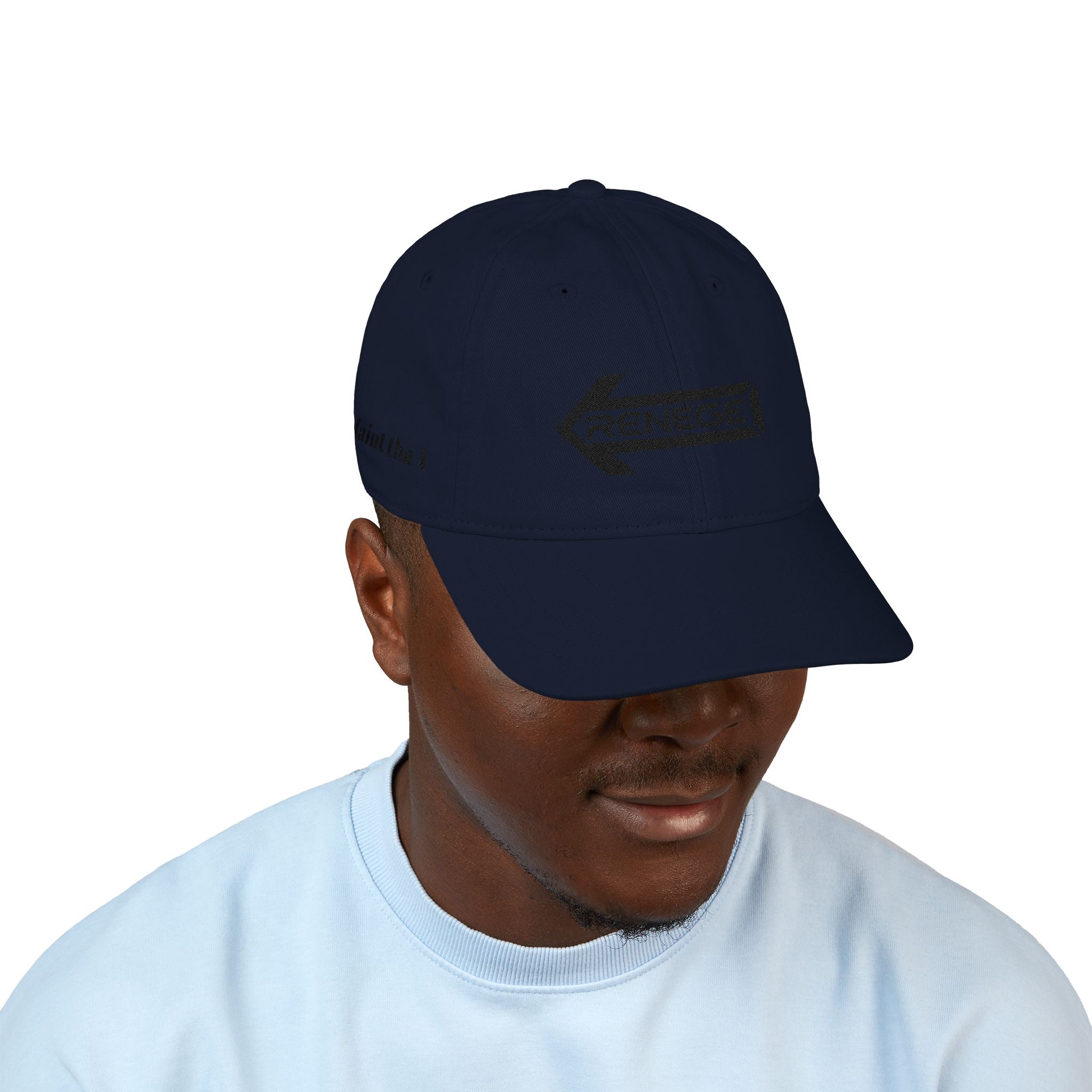 Organic Embroidered Baseball Cap – 'RENEGE' Arrow Design, EastSide Back Stamp