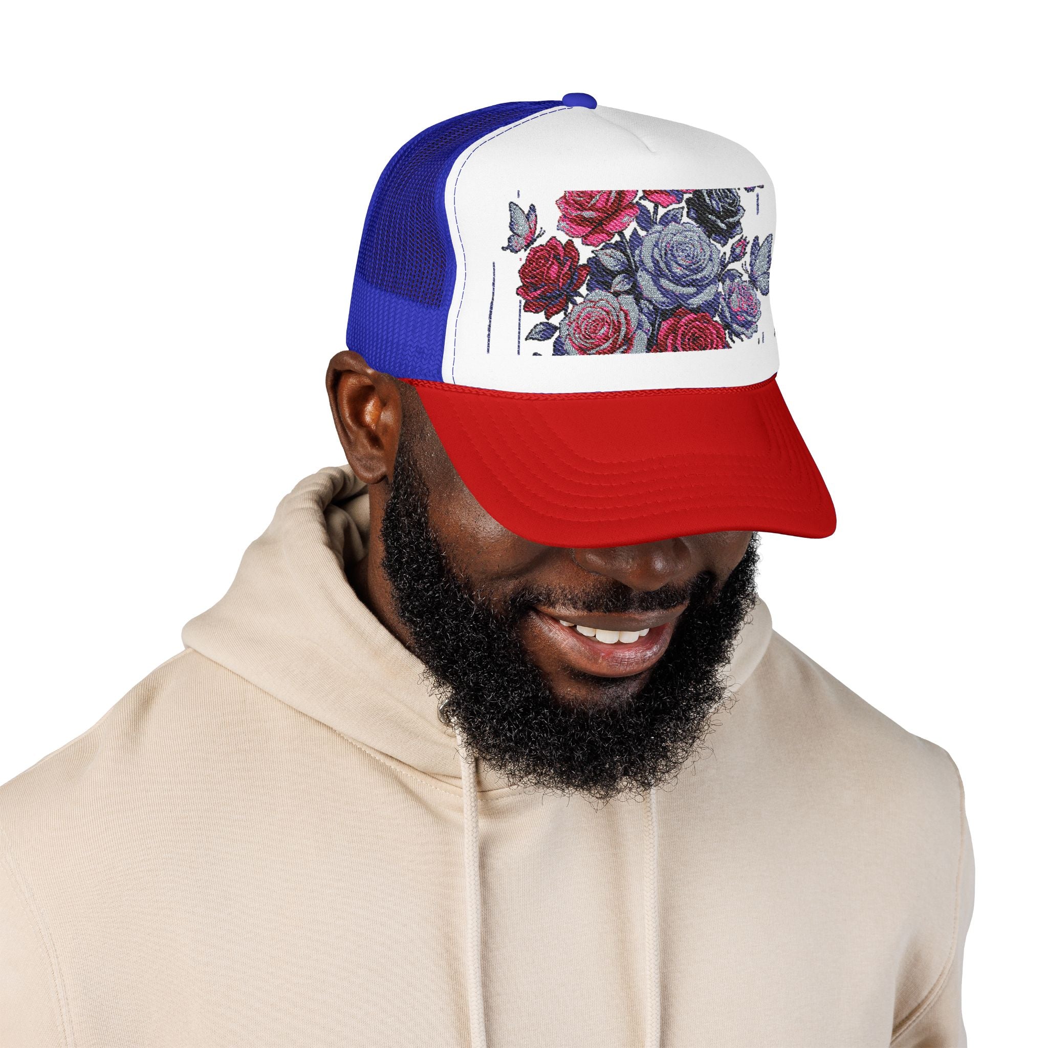 Rose Pixel Art Trucker Hat — Floral Retro Foam Mesh Cap